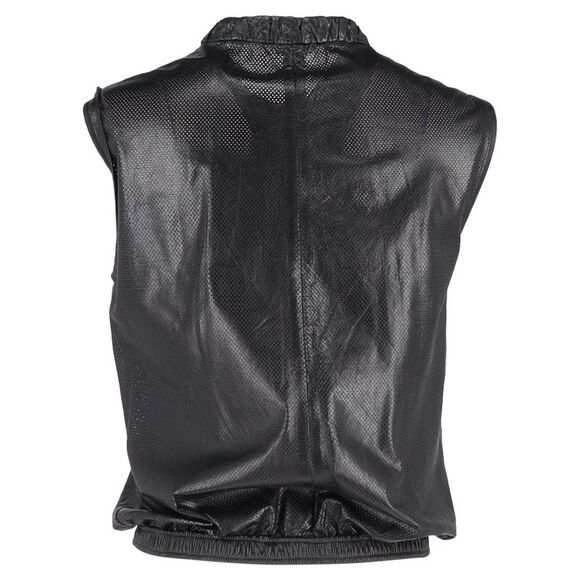 Jil Sander Perforated Zipped Vest Jacket in Black Leather